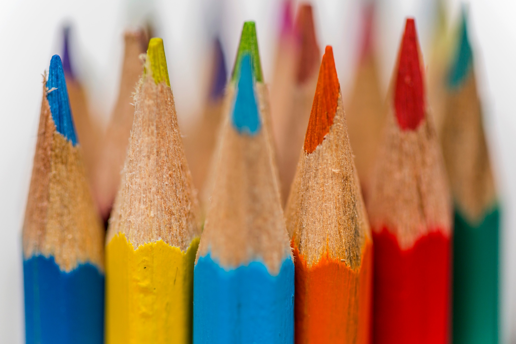 Colored drawing pencils in a variety of colors