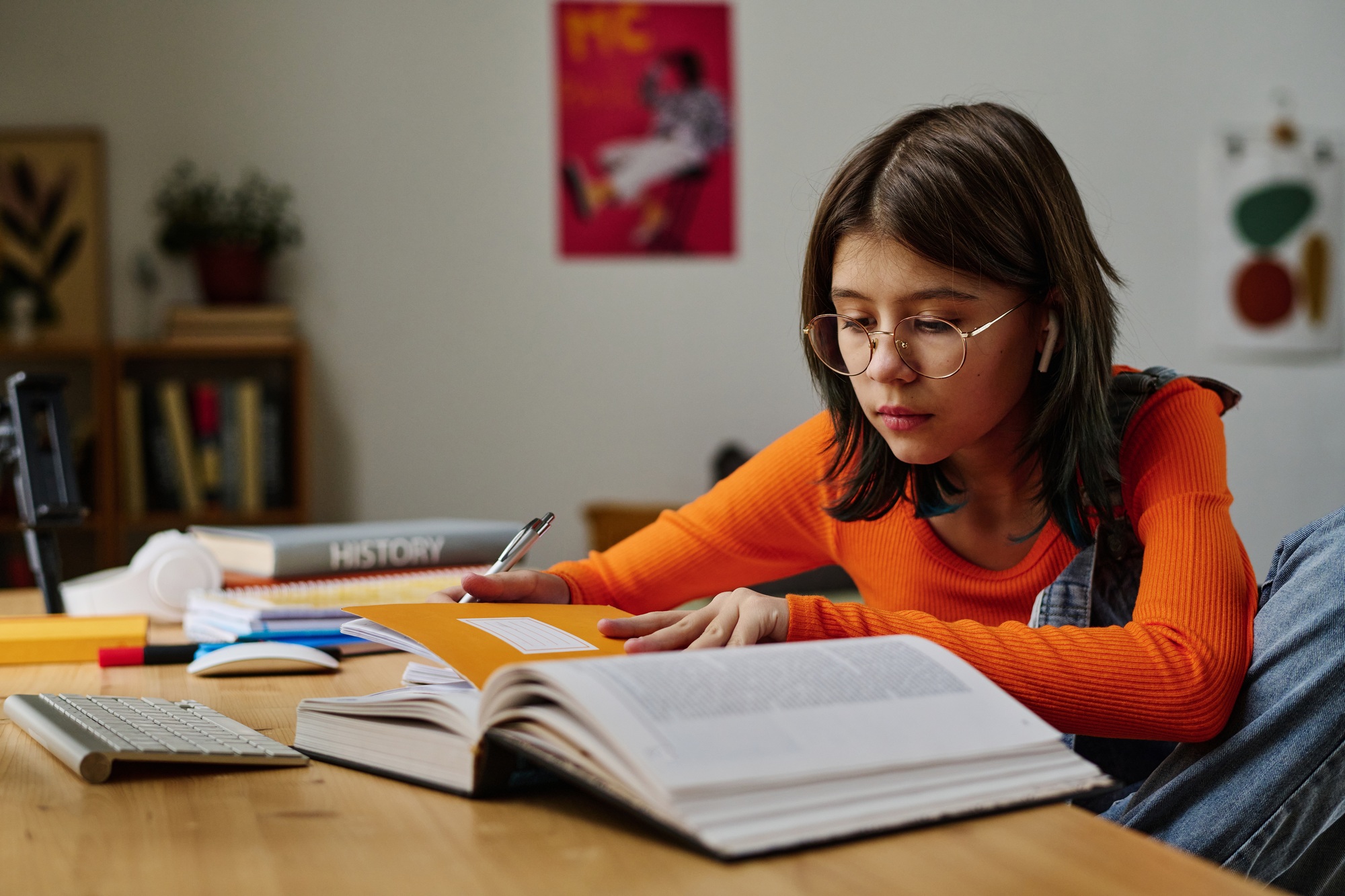Teenage girl doing homework at home