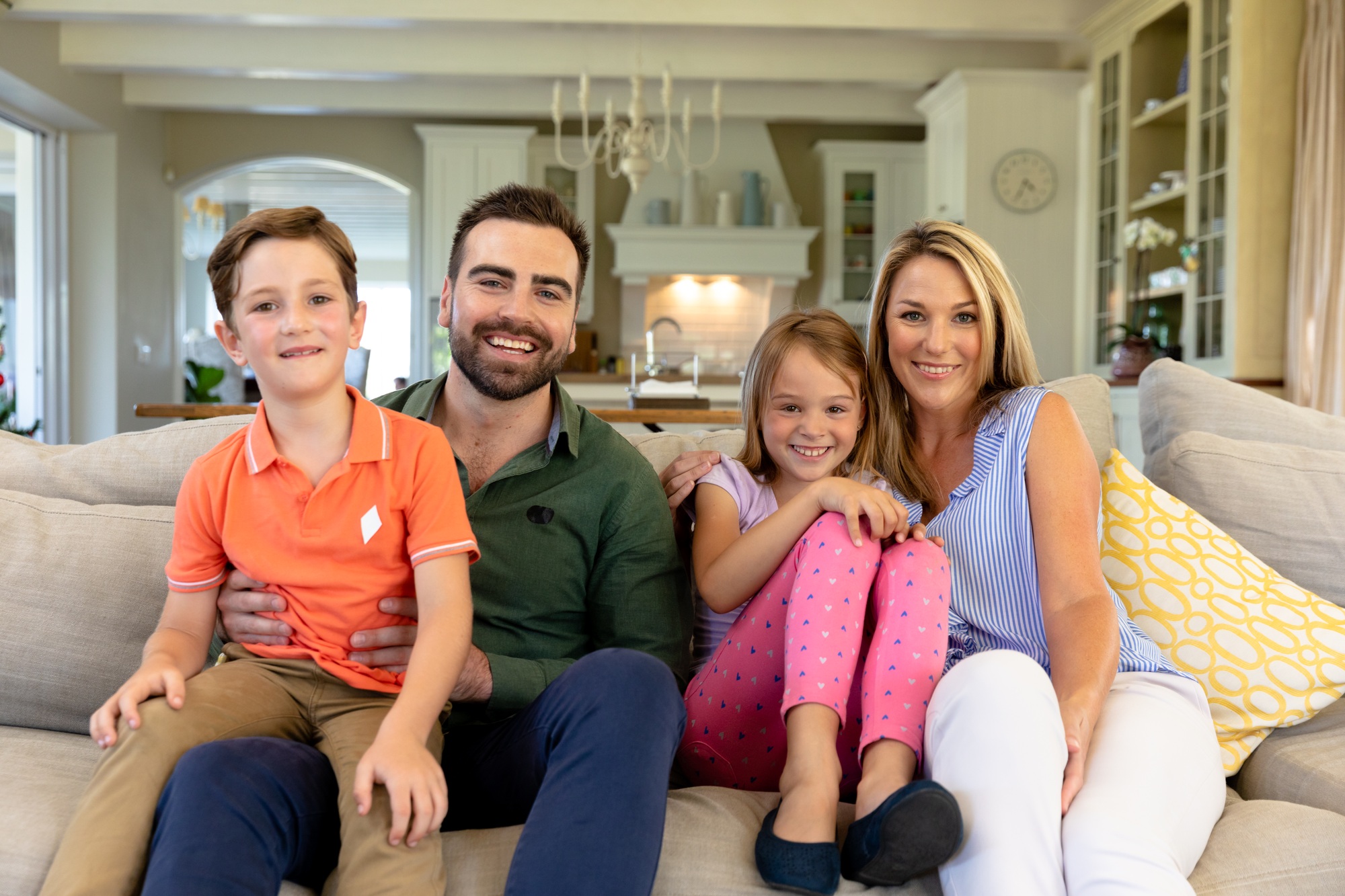 Family at home in the living room