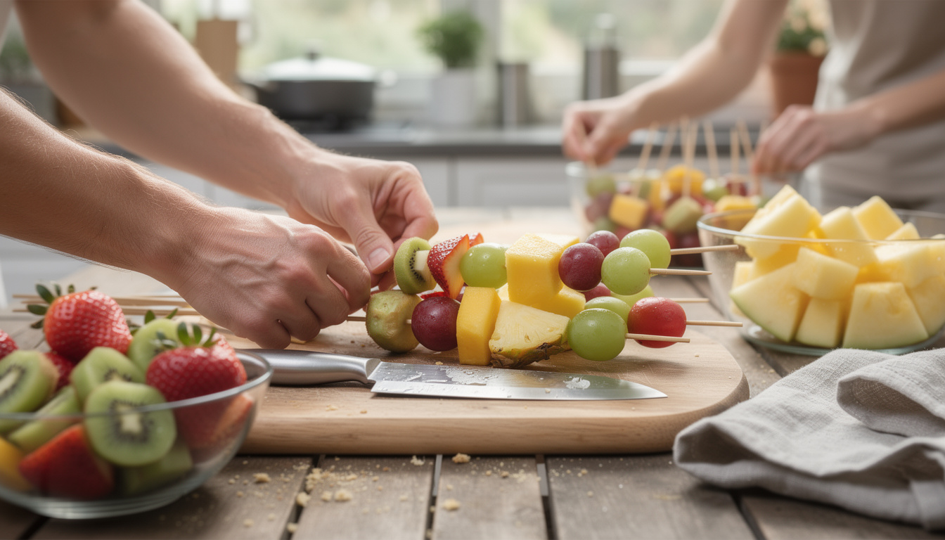 découvrez l'art de préparer des brochettes de fruits fraîches, des collations saines et savoureuses, parfaites pour toutes les occasions.