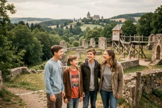 Famille avec enfants explorant les sites historiques et naturels de Bourgogne-Franche-Comté