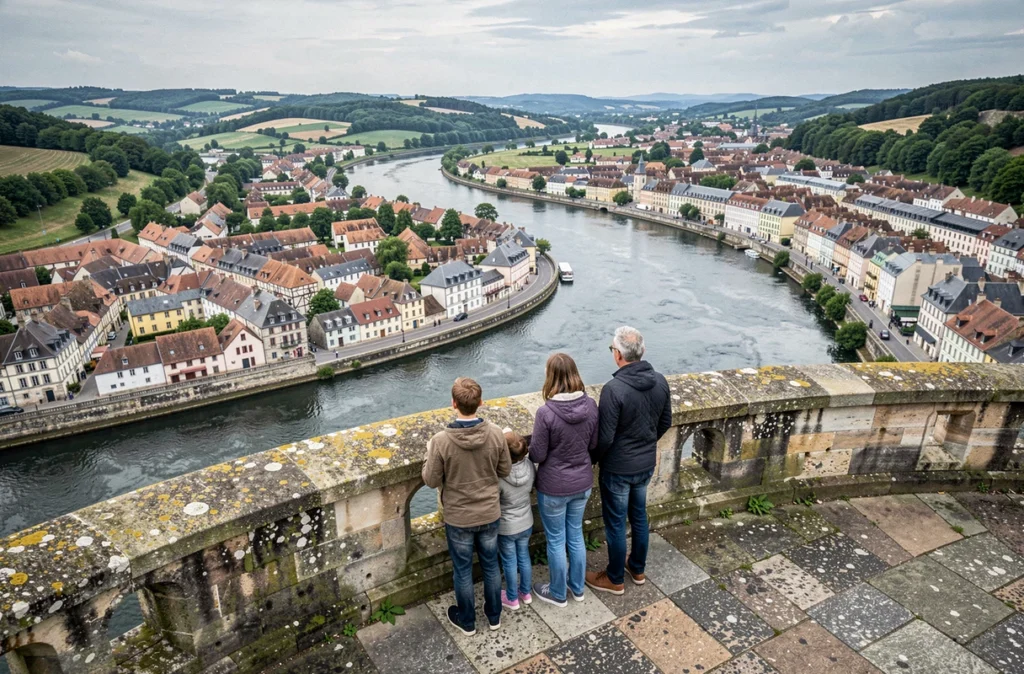 Famille observant le panorama de Besançon et du Doubs depuis les remparts de la Citadelle de Besançon