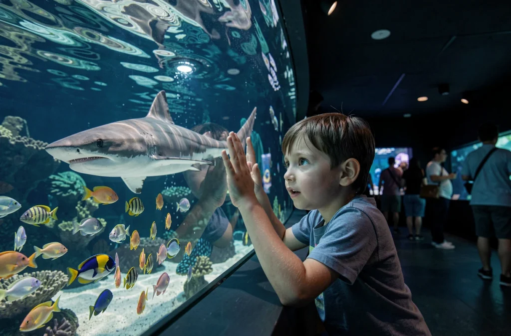 Un enfant émerveillé devant les bassins du Grand Aquarium de Saint-Malo